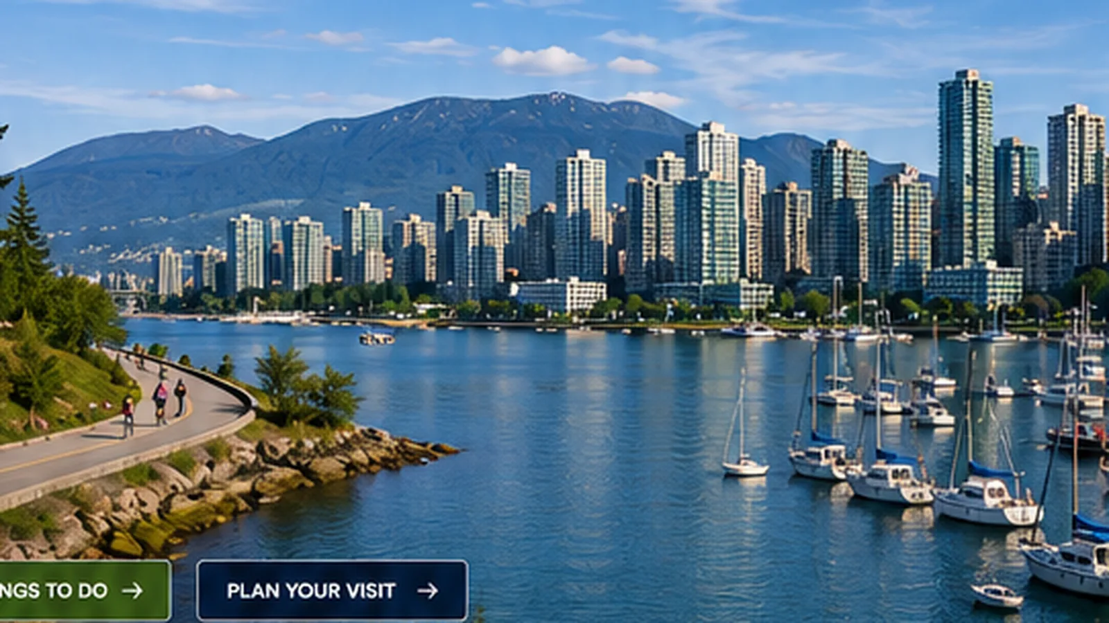 Vancouver skyline, waterfront and mountains